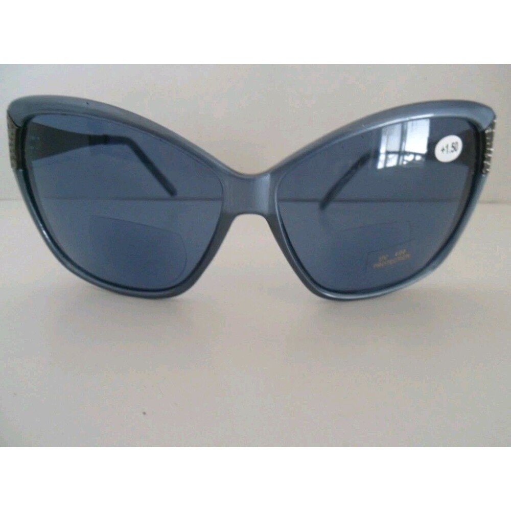 Bifocal Sunglasses 1.50 Blue/Gray w/Silver Hammered Sides UV400 Protection NEW